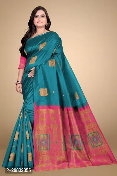 Stylish Silk Blend Multicoloured Woven Design Saree With Blouse Piece