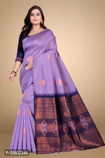 Stylish Silk Blend Purple Woven Design Saree With Blouse Piece-thumb0