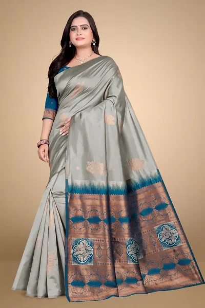 Stylish Silk Blend Woven Design Saree With Blouse Piece