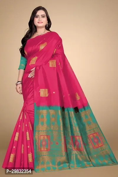 Stylish Silk Blend Multicoloured Woven Design Saree With Blouse Piece