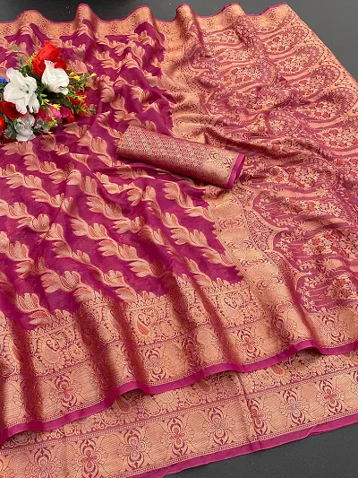 Organza Woven Design Sarees With Blouse Piece