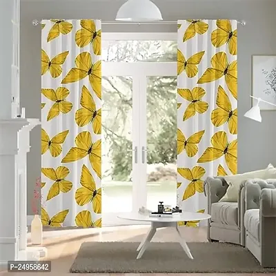 S28 3D Butterfly Digital Printed Polyester Fabric Curtains for Bed Room Kids Room Living Room Color Yellow Window/Door/Long Door (D.N.132) (1, 4 x 7 Feet (Size ; 48 x 84 Inch) Door)