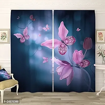 S28 3D Butterfly Digital Printed Polyester Fabric Curtains for Bed Room Kids Room Living Room Color Blue Window/Door/Long Door (D.N.536)