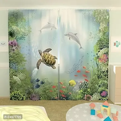 S28 3D Turtle Digital Printed Polyester Fabric Curtains for Bed Room Kids Room Living Room Color Green Window/Door/Long Door (D.N.518)