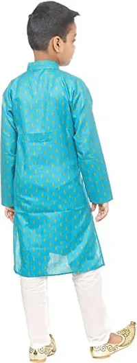 KRISHNA INDUSTRIES Boy's Golden Printed Kurta Pyjama Pant Set (6-7 Years) (Blue)-thumb2