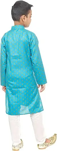 KRISHNA INDUSTRIES Boy's Golden Printed Kurta Pyjama Pant Set (6-7 Years) (Blue)-thumb3