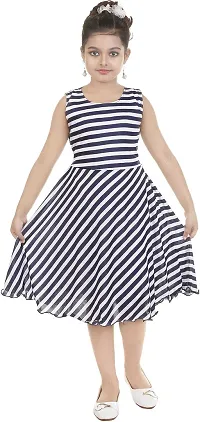 Girl's A-Line Knee Length Dress (Blue  White_4-5 Years)-thumb2