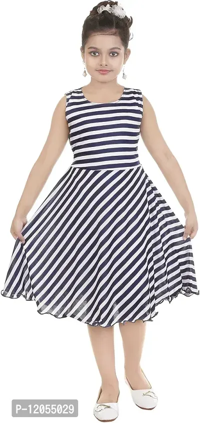 Girl's A-Line Knee Length Dress (Blue  White_4-5 Years)-thumb3