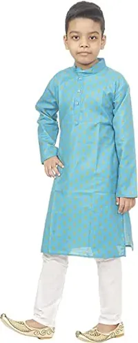 KRISHNA INDUSTRIES Boy's Golden Printed Kurta Pyjama Pant Set (6-7 Years) (Blue)-thumb1