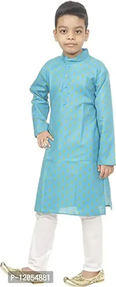 KRISHNA INDUSTRIES Boy's Golden Printed Kurta Pyjama Pant Set (6-7 Years) (Blue)-thumb2