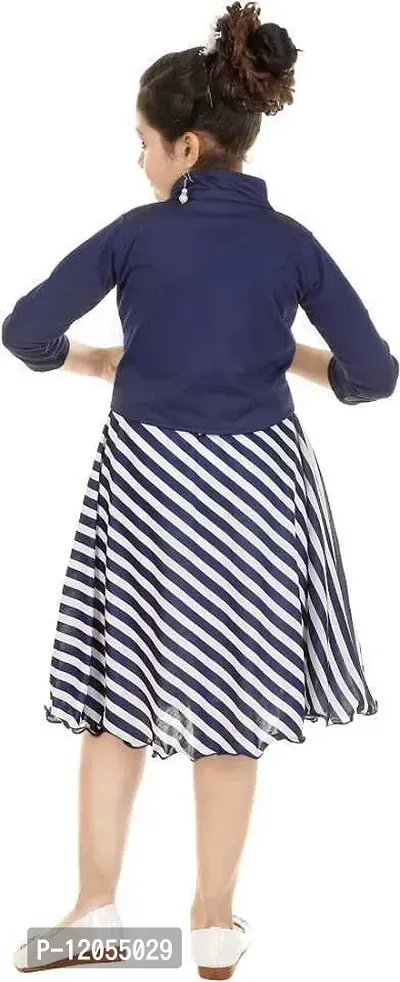 Girl's A-Line Knee Length Dress (Blue  White_4-5 Years)-thumb4