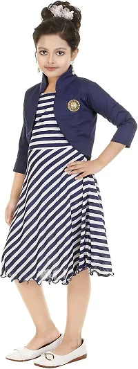 Girl's A-Line Knee Length Dress (Blue  White_4-5 Years)-thumb1