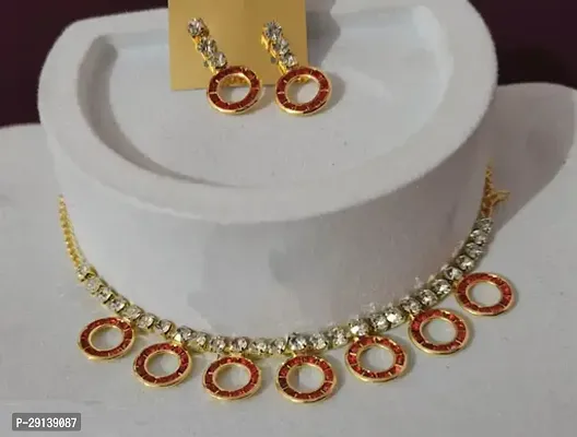 Stylish Golden Alloy Cubic Zirconia Jewellery Set For Women-thumb0