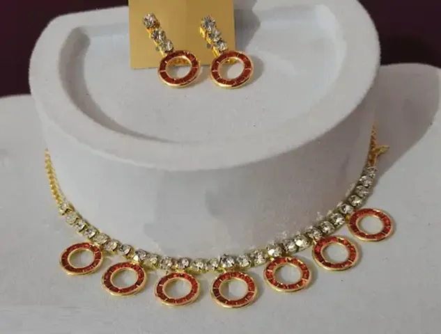 Stylish Golden Alloy Cubic Zirconia Jewellery Set For Women