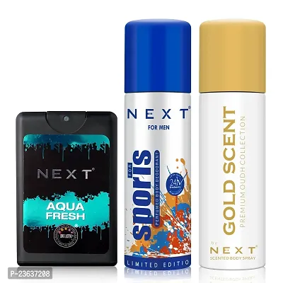 Next Care Pocket Perfume  Deodorant Combo Scent for Men(Pack of 3) | Aqua Fresh 20ml+Sports 50ml+ Gold 50ml | Long Lasting mini Body Spray Deo | Travel Size-thumb0