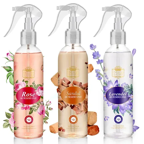 Next Care English Leather Air Room Freshener Spray 200ml Each (ROSE+SANDAL+LAVENDER) for HOME,BATHROOM,OFFICE  CAR | Long Lasting Fragrance Without Gas