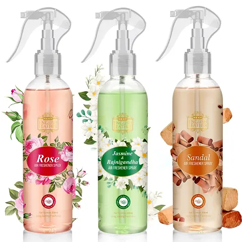 Next Care English Leather Air Room Freshener Spray 200ml Each (ROSE+JASMINE+SANDAL) for HOME,BATHROOM,OFFICE  CAR | Long Lasting Fragrance Without Gas