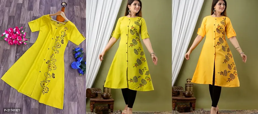 Stylish Cotton Slub Printed A-Line Kurta For Women Pack Of 3