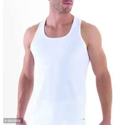 Men Cotton White Gym Vest-thumb0