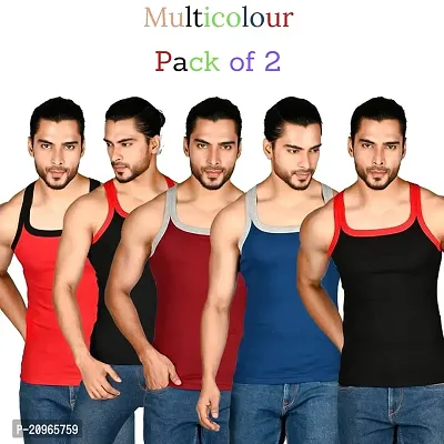 Men Cotton Multicolour Gym Vest Pack of 2-thumb0