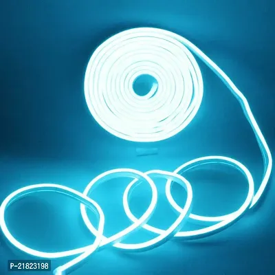 TJS  5 Meter Long with 12V LED Neon Strip Rope Lights, Flat Silicone Neon Rope Light Flexible Cuttable String, Neon LED Flex Strips for Indoor Outdoor Festive Home Decoration (Ice Blue)-thumb0