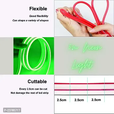Green Neon Strip Light , LED Neon Strip 5 Meter  Rope Lights,Flat Silicone Neon Rope Light Flexible Cuttable String, Neon LED Strips for Indoor Outdoor Decoration (Green)-thumb2