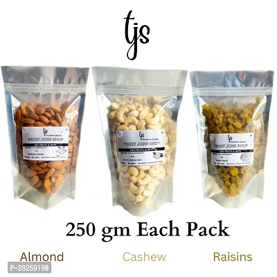 Premium Quality Almond(Badam) Cashew(Kaju) And Raisins(Kishmish) 750 gm Total Dry Fruits Combo