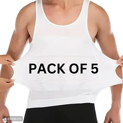 Fabulous White Cotton Sleeveless Gym Vest For Men, Pack Of 5