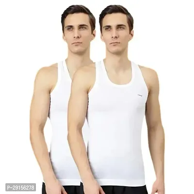 Reliable White Cotton Sleeveless Gym Vest For Men, Pack Of 2