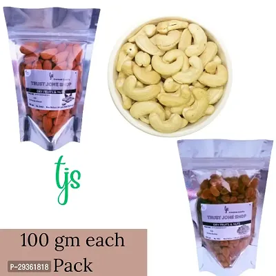 TJS Natural Premium Quality Cashew+Almond+Raisins 100 gm each Pack Combo Dry Fuits