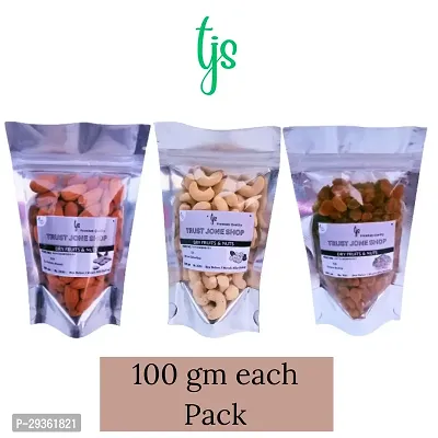 TJS Natural Premium Quality Cashew+Almond+Raisins 100 gm each Pack Combo Dry Fuits