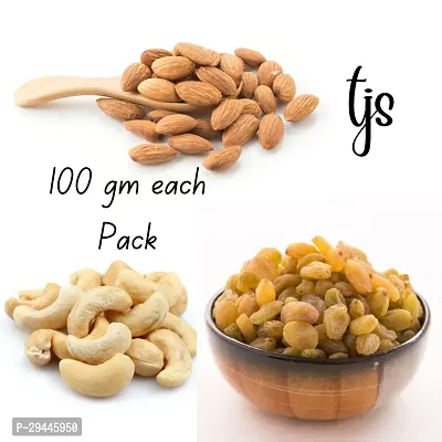 Premium Quality TJS 100% Natural Combo Dry Fruit (Almond+Cashew+Rasinis)100 gm each Pack