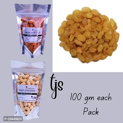 Premium Quality TJS 100% Natural Combo Dry Fruit (Almond+Cashew+Rasinis)100 gm each Pack-thumb0