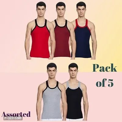 Multicolour Men Cotton Gym Vest Pack of 5