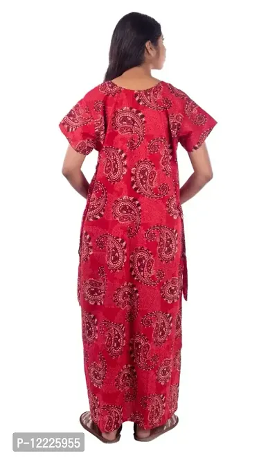 Cotton Printed Round Neck With Sleeve Nighty For Women-thumb2