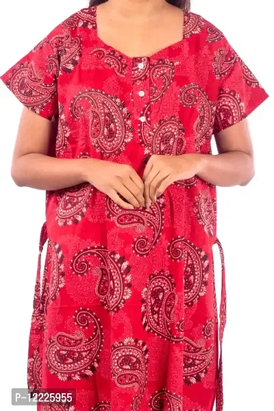 Cotton Printed Round Neck With Sleeve Nighty For Women-thumb4