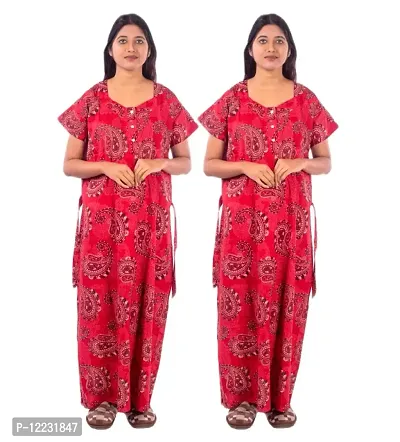 Combo Pack Womens Pure Cotton Printed Kaftan/Nightgown/Nighty/Maxi/Nightdresses-thumb0