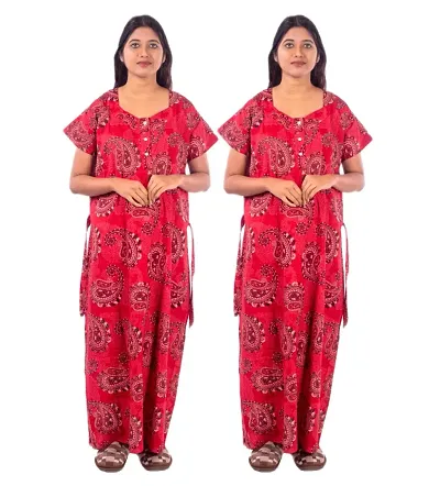 New Launched Buy One Get Cotton Printed Nighty/Kaftan Nighty Pack Of 2