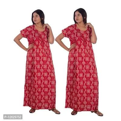 Combo Pack Womens Pure Cotton Printed Kaftan/Nightgown/Nighty/Maxi/Nightdresses-thumb0