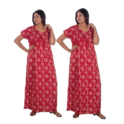 Womens Cotton Printed Nighty/Night Gown/Maxi