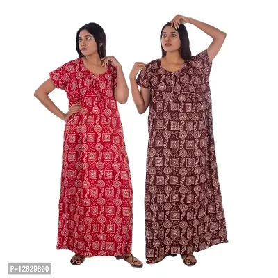 Combo Pack Womens Pure Cotton Printed Kaftan/Nightgown/Nighty/Maxi/Nightdresses