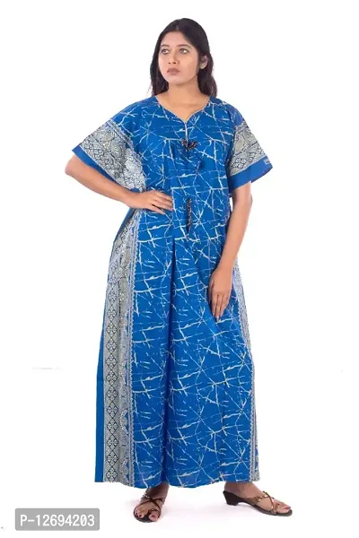 Womens Pure Cotton Printed Kaftan/Nightgown/Nighty/Maxi/Nightdresses-thumb0