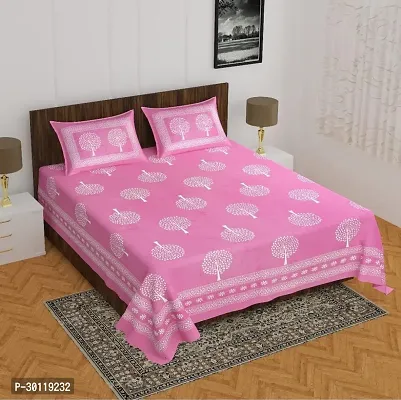 Comfortable Cotton Printed King Bedsheet with Pillow Covers-thumb0