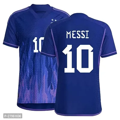 Stylish Blue Polycotton Messi 10 Fullsleeve Football Jersey T-Shirt For Men-thumb0