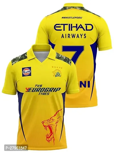 Stylish Yellow Polycotton Sports Ipl Dhoni 7 Jersey T-Shirt For Men