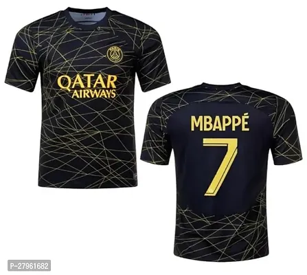 Stylish Black Polycotton Mbappe 7 Pariss Black Color New Football Jersey T-Shirt For Men-thumb0