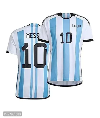 Stylish White Polycotton Argen Messi 10 Football Jersey T-Shirt For Men-thumb0