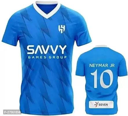 Stylish Blue Polycotton Sports Neymar 10 Home Football Club Team Jersey T-Shirt For Men-thumb0