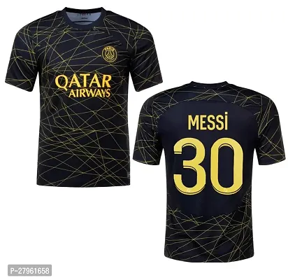 Stylish Black Polycotton Lionel Messi 30 Pariss Home Football Team Jersey T-Shirt For Men-thumb0