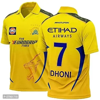 Stylish Yellow Polycotton Ms Dhoni 7 Csk 2024 Ipl Jersey T-Shirt For Men-thumb0